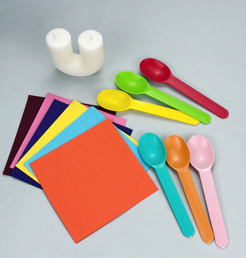colored paper napkins and PLA spoon