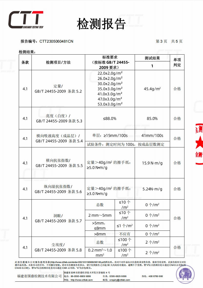 paper test report