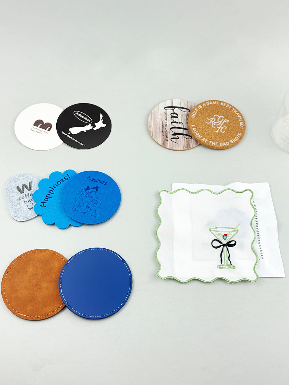 cup coasters in different materials