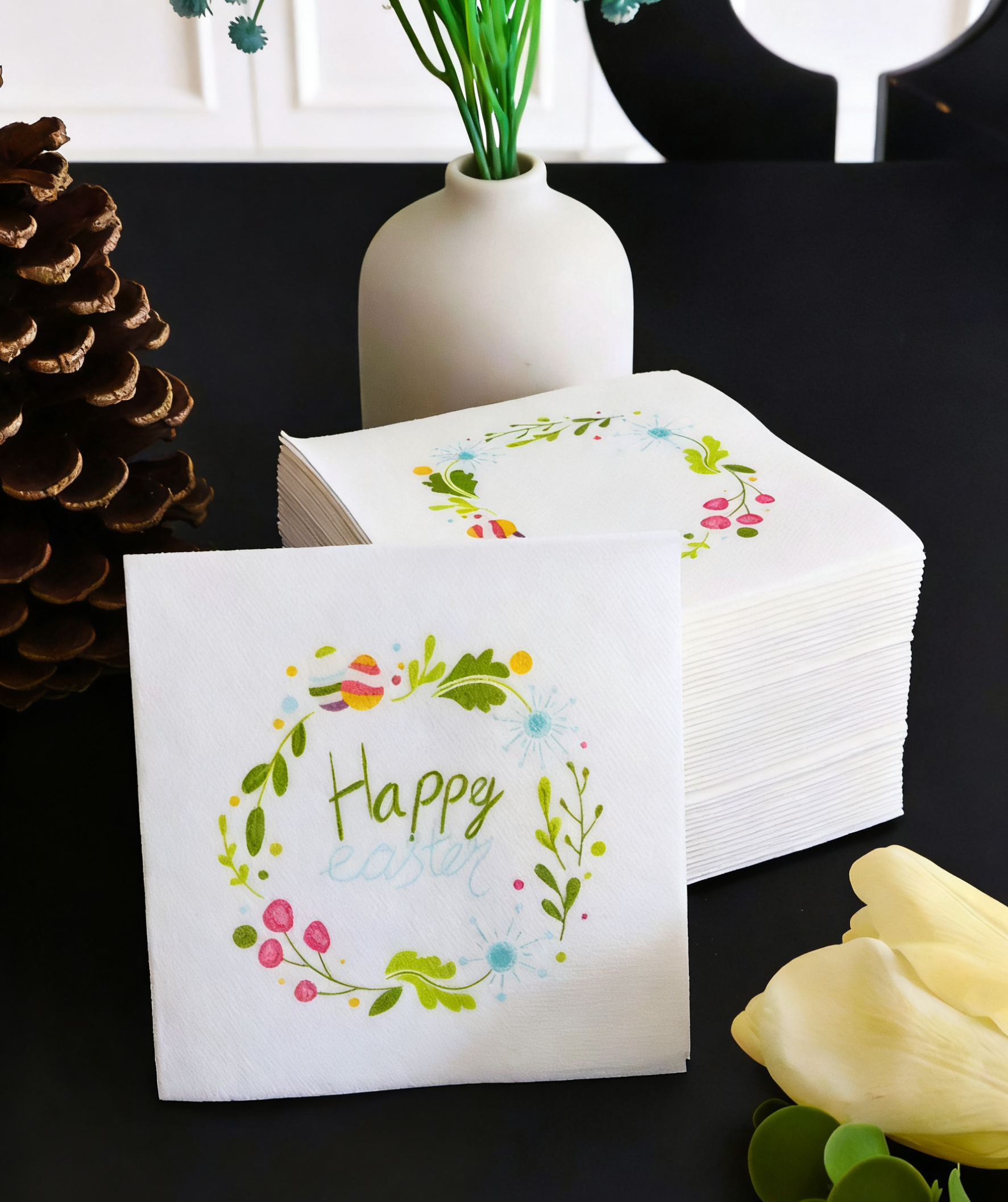 20x20 Custom Printed Paper Napkins – Disposable Air-laid Cocktail Napkins for Easter, Party, Restaurant & Holiday Events