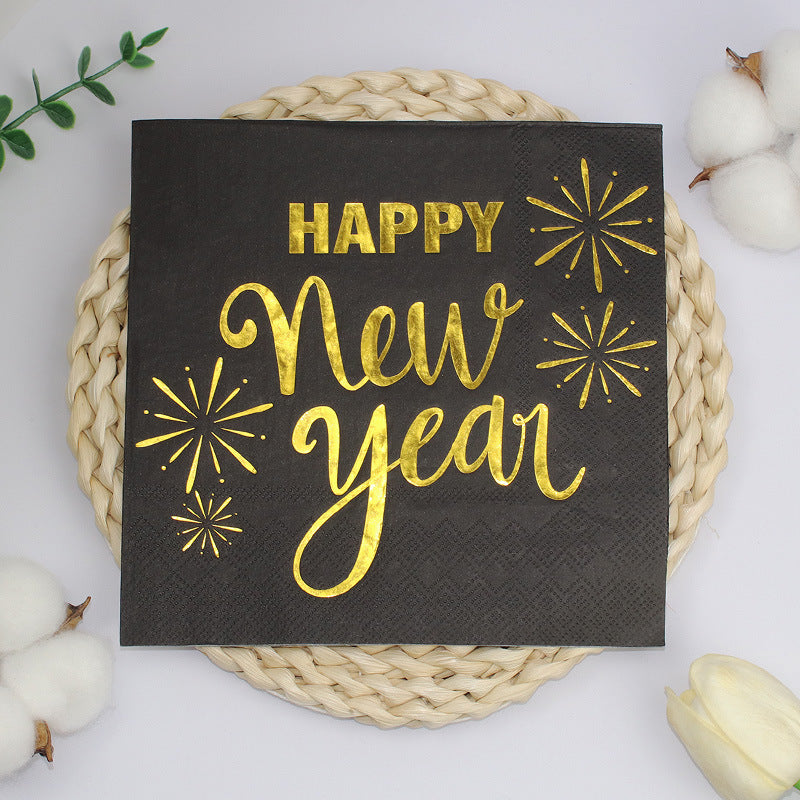 black paper napkins gold stamping