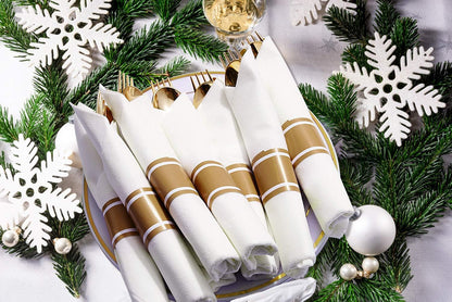 50Packs Pre Rolled Gold Plastic Silverware Sets Cutlery Napkins HL31NPR02