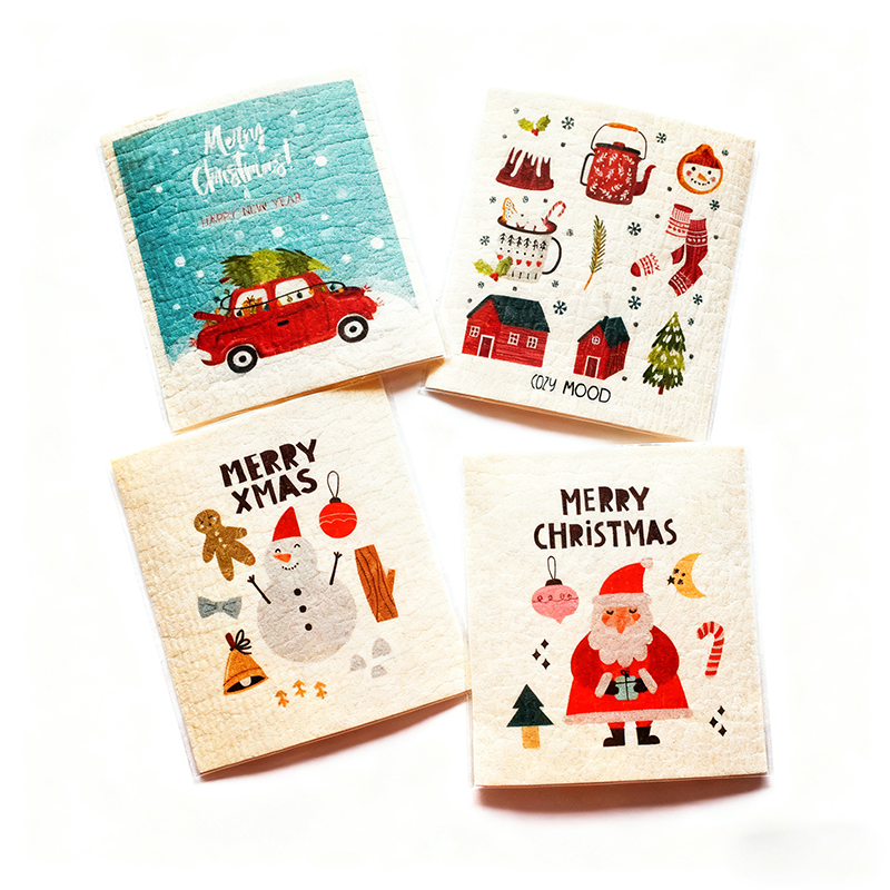 Christmas Wood Pulp Cotton Dishcloth