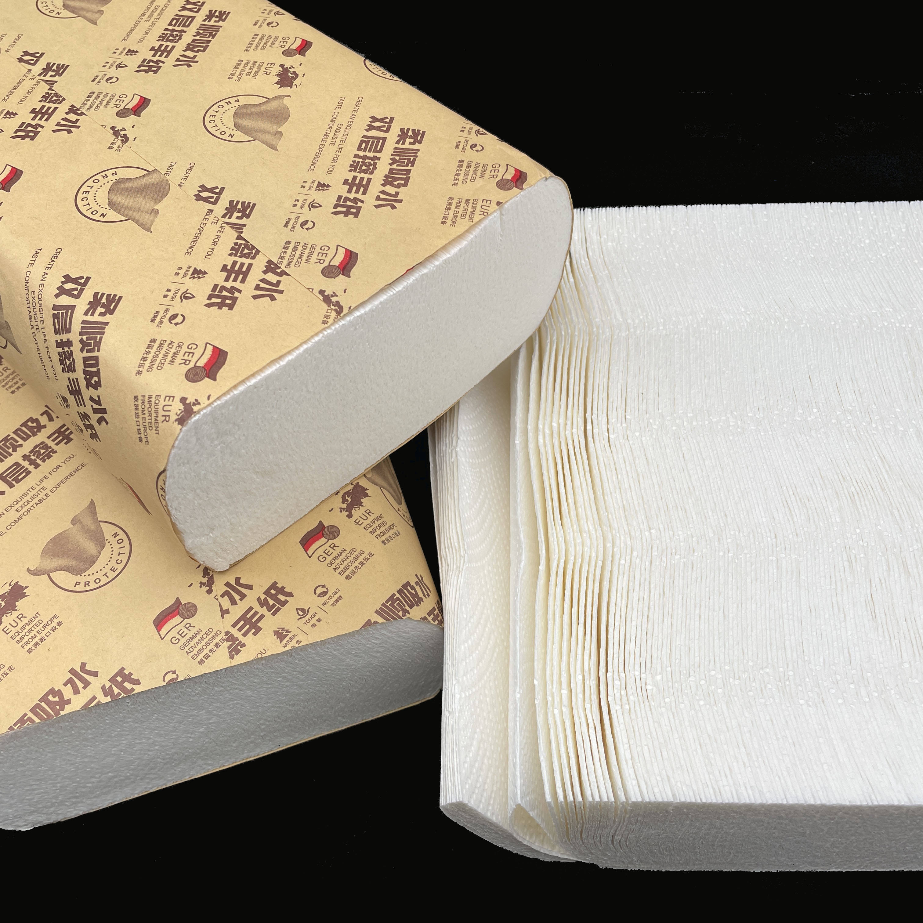Premium 2 ply Z fold hand towels bulk with custom logo 150 sheets German embossed 100% wood pulp