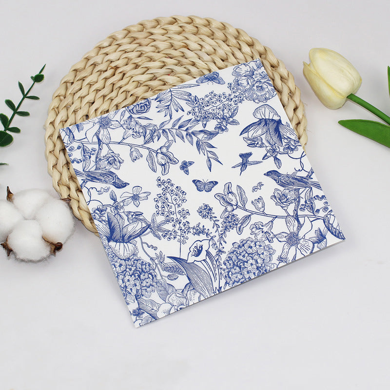 Blue White Porcelain Floral paper  Napkins – Single Color Sketch Print Disposable Paper Napkins for Restaurants, Events & OEM Custom