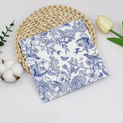 Blue White Porcelain Floral paper  Napkins – Single Color Sketch Print Disposable Paper Napkins for Restaurants, Events & OEM Custom