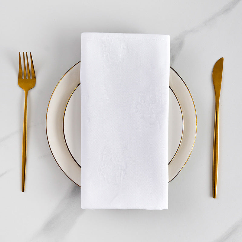 White Cotton Napkins, Folded Fower Napkins for Hotels, Western Restaurants and Coffee Shops, Thickened White Tablecloths and luxury Placemats HLCLN2808