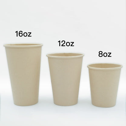 Biodegradable Sugarcane Fiber Coffee Cups with Lids – Eco-Friendly Disposable Hot Drink Cups, Natural Brown Compostable Paper Cups for Tea, Milk Tea, Coffee & Commercial Use HL07CP303
