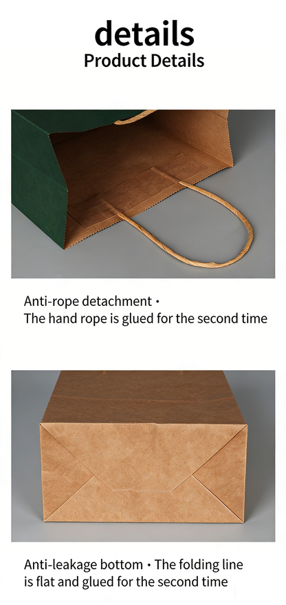Reinforced hand rope design of custom kraft paper bags anti detachment and durable construction for daily use
