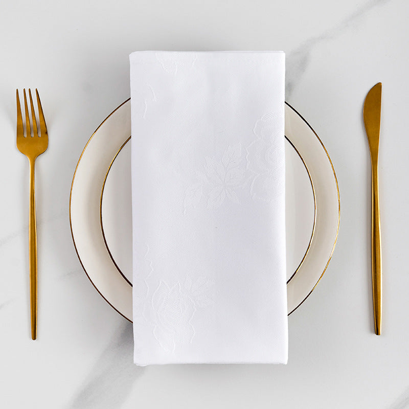 White Cotton Napkins, Folded Fower Napkins for Hotels, Western Restaurants and Coffee Shops, Thickened White Tablecloths and luxury Placemats HLCLN2808