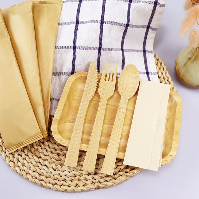Disposable Kraft Paper Flatware Bags Bamboo Cutlery  Utensil Bags HL40UB01