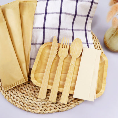 Disposable Kraft Paper Flatware Bags Bamboo Cutlery  Utensil Bags HL40UB01